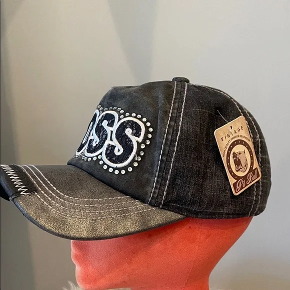 Boss Distressed Black Cap with Embroidered Logo - Picture 2 of 3